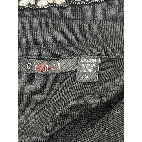 Cyrus Sz Small Black Ribbed Knit Beaded Crystal Jeweled Stretch Pencil Skirt - Picture 6 of 7